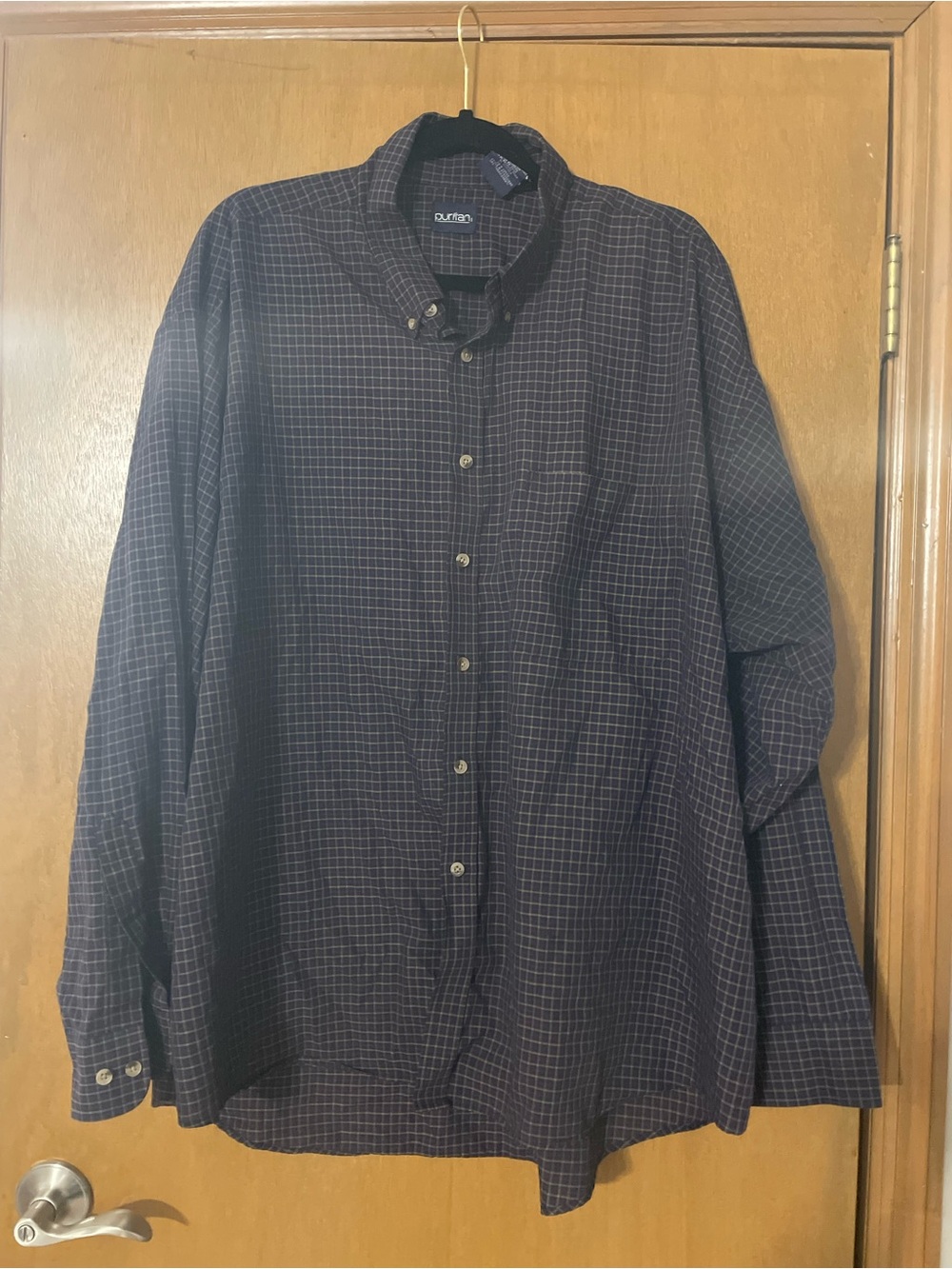 Puritan Men's Dark Blue Plaid Button-Down Shirt